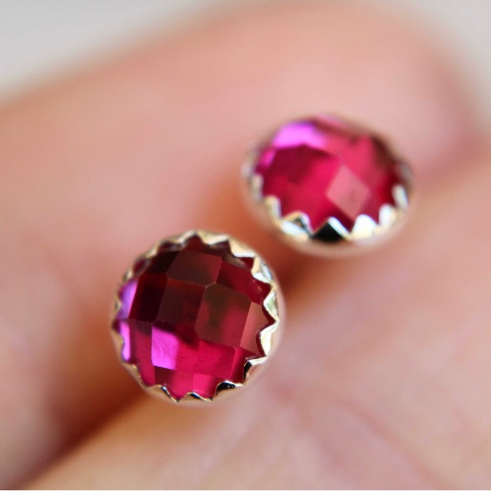 New Ruby Gemstone Silver Stud Earrings - image 1